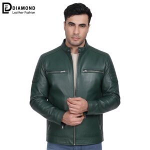 Boss-Men-Green-Leather-Jacket